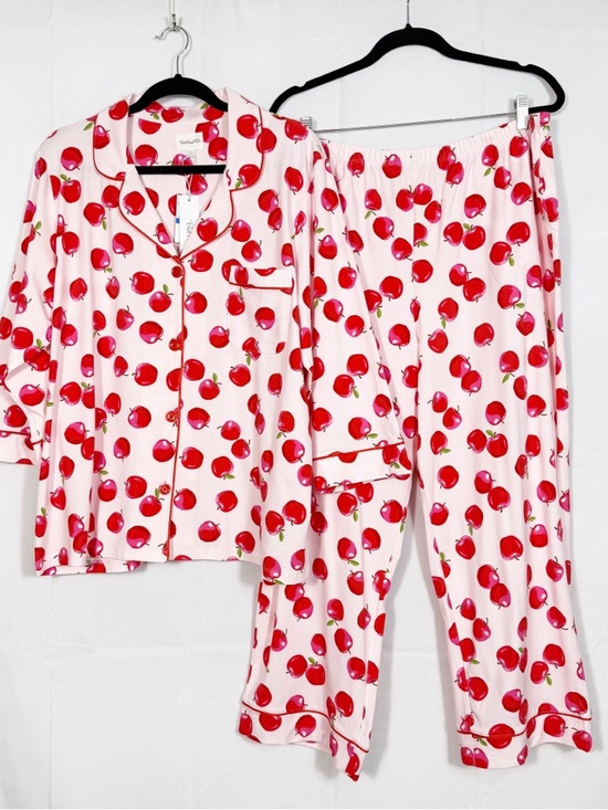 BedHead Pajamas PJ’s An Apple A Day Long Sleeve Classic Stretch Jersey PJ Set - Picture 2 of 16
